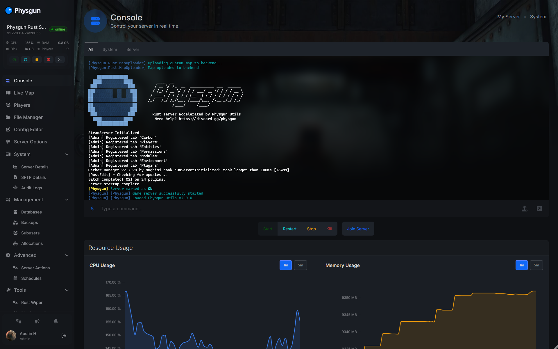 Physgun GamePanel Console